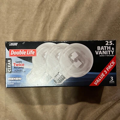 3 Feit ELECTRIC 25 Watt G25 120v Light Bulbs for Bath & Vanity Clear 25G25/3 - Image 1 of 3
