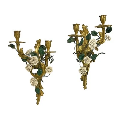 Pair Antique 19th Century French Louis Rococo XV Style Gilt Bronze Sconces - Image 1 of 4