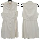 Vintage 90'S Nell Six Shirt Dress M White Sleeveless Hidden Button Down Safari