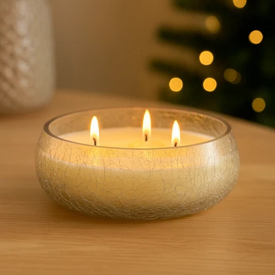 Winter Spice Scented Candle 3 Wick Crackle Glass Home Decor Home Fragrance 15cm - Image 1 of 4