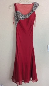 Alberto Makali rot Seide Perlen Kleid Kleid Größe 2 Y2K Netz ist nur hinten - Bild 1 von 10