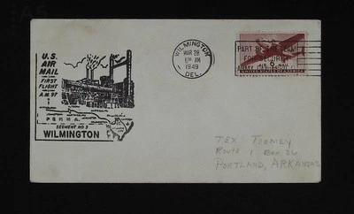 Wilmington Delaware to Pittsburgh Pennsylvania March 28 1949 first flight - Image 1 of 2