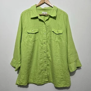 Kim Rogers Damen 100 % Leinen Top Größe 2X Knopfleiste Strand Reisen Vaca Kreuzfahrt Resort - Bild 1 von 10