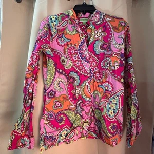 Vera Bradley Bright Pink Swirls Paisley Button Long Sleeve Top Size Small - Picture 1 of 3
