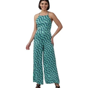 Mono halter con estampado de ondas verde y azul con tiras sedoso talla pequeña Forever 21 - Imagen 1 de 13