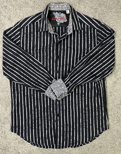 Robert Graham Shirt Men's M Black White Long Sleeve Button Flip Cuff Spread - Picture 1 of 11