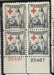 Scott 702, 2c Rotes Kreuz, Plattenblock/4, unten #S20491(R)/20467(B) postfrisch kostenloser Versand - Bild 1 von 1
