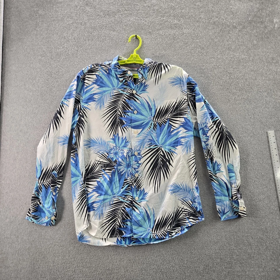 Tommy Bahama Men Button Up Shirt M Blue Cotton Silk Floral Hawaiian Long Sleeve - Image 1 of 4