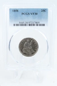 1858-P PCGS VF30 Liberty Seated Quarter Business Strike 25C - Picture 1 of 2