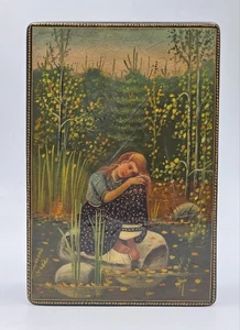 Caja de Laca Alyonushka Rusa Vintage ~ Joyero Baratija Firmado 6"  - Imagen 1 de 20