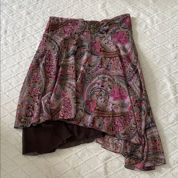 Y2K сердце душа ассиметричный Midi юбка женщин средний розовый коричневый пейсли богемное - Изображение 1 из 4