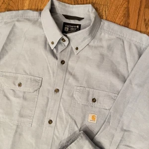 Carhartt Shirt Mens X Large BLue Loose Fit Midweight Chambray Work Chest Pockets - Picture 1 of 10