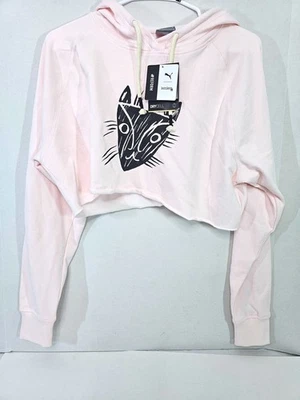 Puma x LemLem Cat Pink Cropped Long Sleeve Hoodie Womens Size Medium NEW - Image 1 of 4