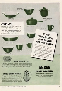 VTG 1953 Print Ad McKee Glass Company Serving Pitcher Dark Brown Green - Picture 1 of 1