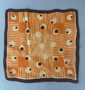 Vintage 1930s Art Deco Rayon Orange Brown Spot Pocket Square 28 x 28cm - Picture 1 of 11