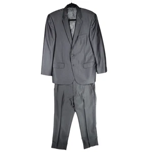 Van Heusen 2 Piece Suit 42 Mens Master Ceremonies Herringbone Gray Single Breast - Picture 1 of 21