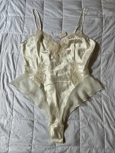 NWT Victoria’s Secret Vintage Ivory Cream Satin Beaded Teddy Bodysuit Size L - Picture 1 of 5