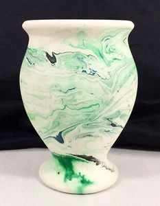 Vtg Nemadji Pottery Vase 6" Green Blue Black Swirl USA RARE - Picture 1 of 10