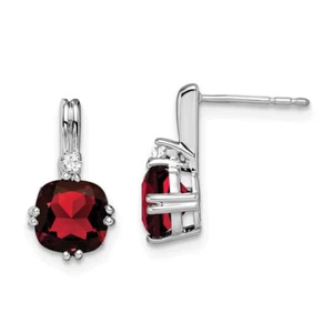 14K Solid White Gold Cushion-cut Garnet Diamond Dangle Earrings - Picture 1 of 5