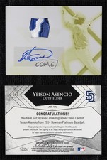 2014 Bowman Platinum Relics Printing Plate Yellow 1/1 Yeison Asencio #AR-YA Auto