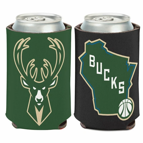Milwaukee Bucks Can Cooler Two Sided Design NBA Collapsible Koozie Cover