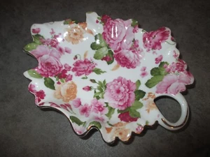 Vintage Royal Danube Schmuck Bonboniere ROSA ROSEN Goldrand Porzellan ~ Blattform - Bild 1 von 7