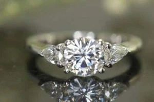 Engagement Ring Solid 14K White Gold 2.Ct White Moissanite Round & Pear Size 6.5 - Picture 1 of 5