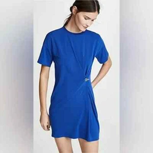Rag & Bone Mitchell Blue Hook Loop Ruched Side Dress Stretch Minimalist Career S - Picture 1 of 9