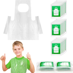 100 Pieces Disposable Aprons for Kids Plastic Aprons Clear Kids Apron Toddler Ap - Picture 1 of 7
