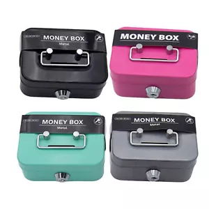Metal Cash Box Mini Security Lock Box Money Bank for Kids Adults Coin Collection - Picture 1 of 16