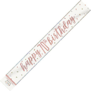 Rose Gold Happy 70th Birthday Prismatic Foil Banner 2.74m (9') Party Decorations