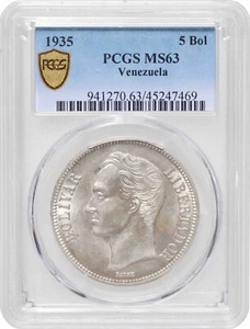 Venezuela 5 bolivares 1935, PCGS MS63, "United States of Venezuela (1879-1952)" - Picture 1 of 4