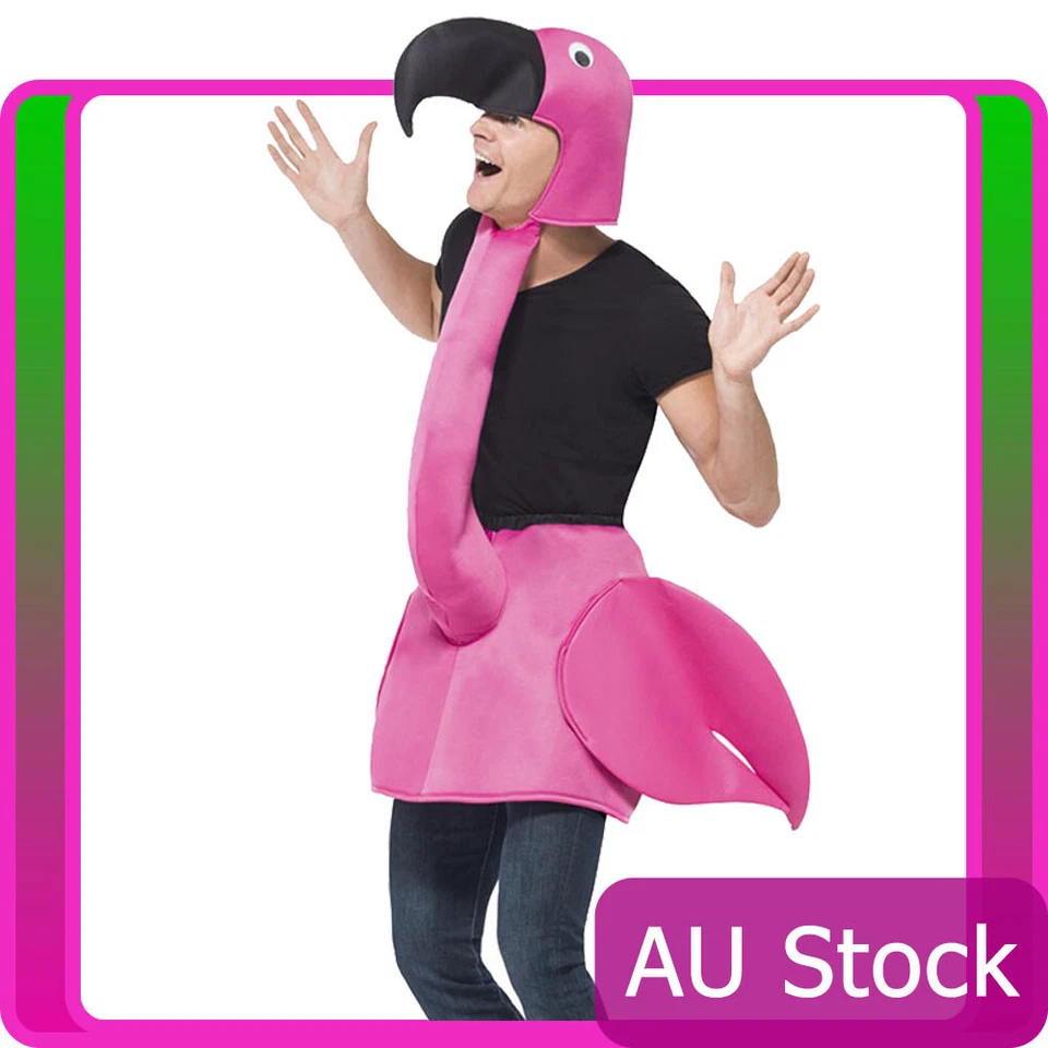 Adult Flamingo Bird Costume Unisex Mens Ladies Animal Zoo Party Pink Fancy Dress - Image 1 of 4