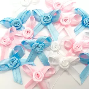 Small Mini Satin Ribbon Baby Bow with Rose Gift Craft Bows Cardmaking - Picture 1 of 7