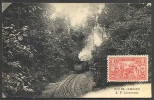 Brazil Postcard Rio E F Corcovado Train To Argentina 1909 w 1 Stamp & Tax - Picture 1 of 2