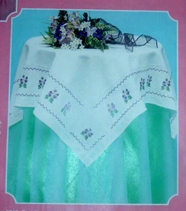 Mary Maxim Counted Cross Stitch "Violets" 36"x36" Table Topper Tablecloth Kit - Picture 1 of 3