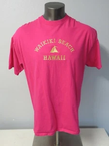 Mens Waikiki Beach Hawaii Vintage T Shirt Single Stitch Pink Size XL Cotton - Picture 1 of 6