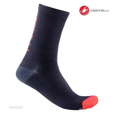 Calcetines de ciclismo de invierno Castelli BANDITO WOOL 18: AZUL SAVILE/ROJO - Un par Foto 1 de 2