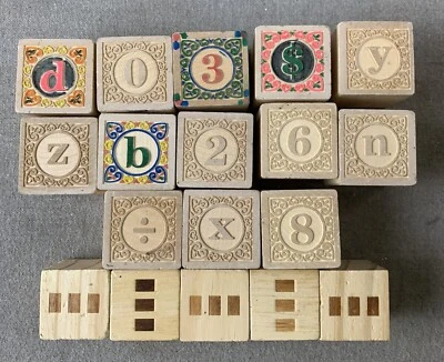 Lote misto de 18 blocos de alfabeto de madeira em relevo 1,75" - Imagem 1 de 3