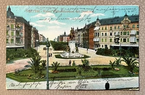 AK Stettin * KAISER WILHELM STRASSE MIT DENKMAL * 1912 * - Bild 1 von 2