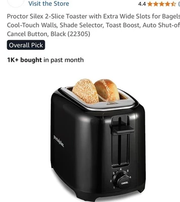 Proctor Silex 2-Slice Toaster - Black: Compact Bread Toaster, 700W, Plastic - Image 1 of 4