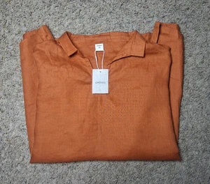 Lintico 100% Leinen Lagenlook Kastig Tunika Top Rost Orange Oversize Minimalistisch XXL - Bild 1 von 11
