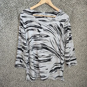 JM Collection Top Damen XL schwarz Jacquard Struktur U-Ausschnitt Bluse Stretch - Bild 1 von 7