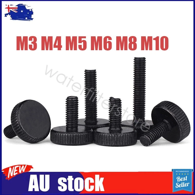 Black Steel Knurled Thumb Screws M3 M4 M5 M6 M8 M10 Flat Head Thumb Screw Bolts - image 1 of 4