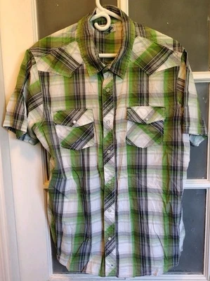 Urban Pipeline Shirt Mens XXL Green Plaid Western Short Sleeve Pearl Snaps - Image 1 of 4