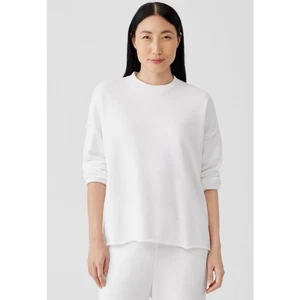 Eileen Fisher 100% Organic French Terry Box Top Raw Seam Crewneck White Peru XS - Picture 1 of 11