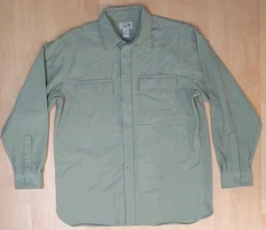 LL Bean Chamois Shirt Men's Large L Reg Green Flannel Heavy Cotton Double Pocket - Picture 1 of 14
