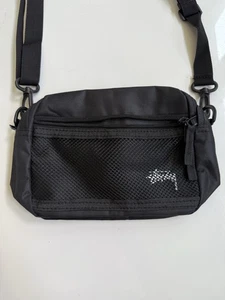 STUSSY Shoulder Bag Crossbody Stock Logo Shawn Font Logo Mesh Pocket Black - Picture 1 of 8