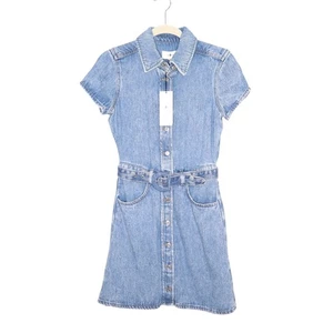 7 FOR ALL MANKIND NEW Denim Lustre Belted Mini Dress Volcano Blue Women's XS - Picture 1 of 14