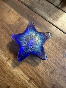 Vintage Robert Held Art Glass Blue Iridescent Star/Starfish Paperweight Label - Picture 1 of 9